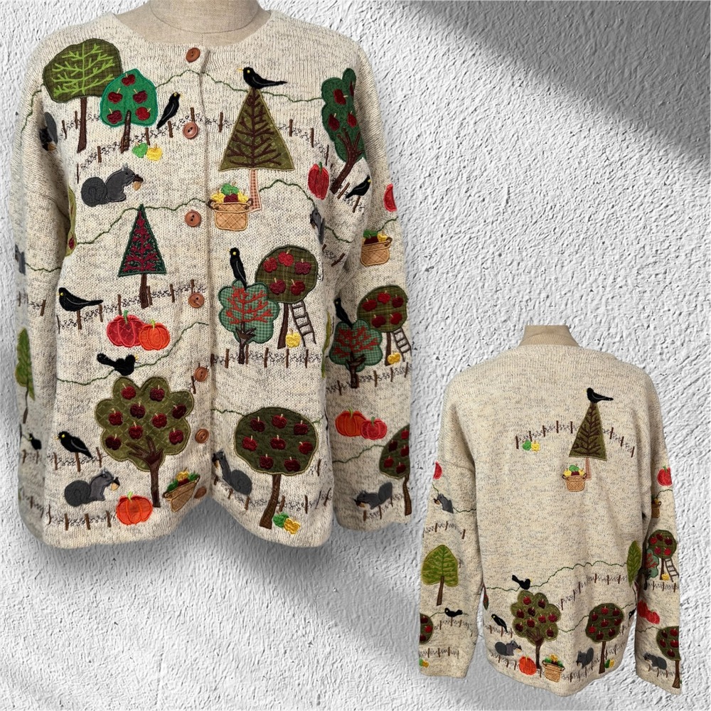 VTG Philip Jane Gordon Women M Cardigan Design Option Fall Apple Orchard Pumpkin
